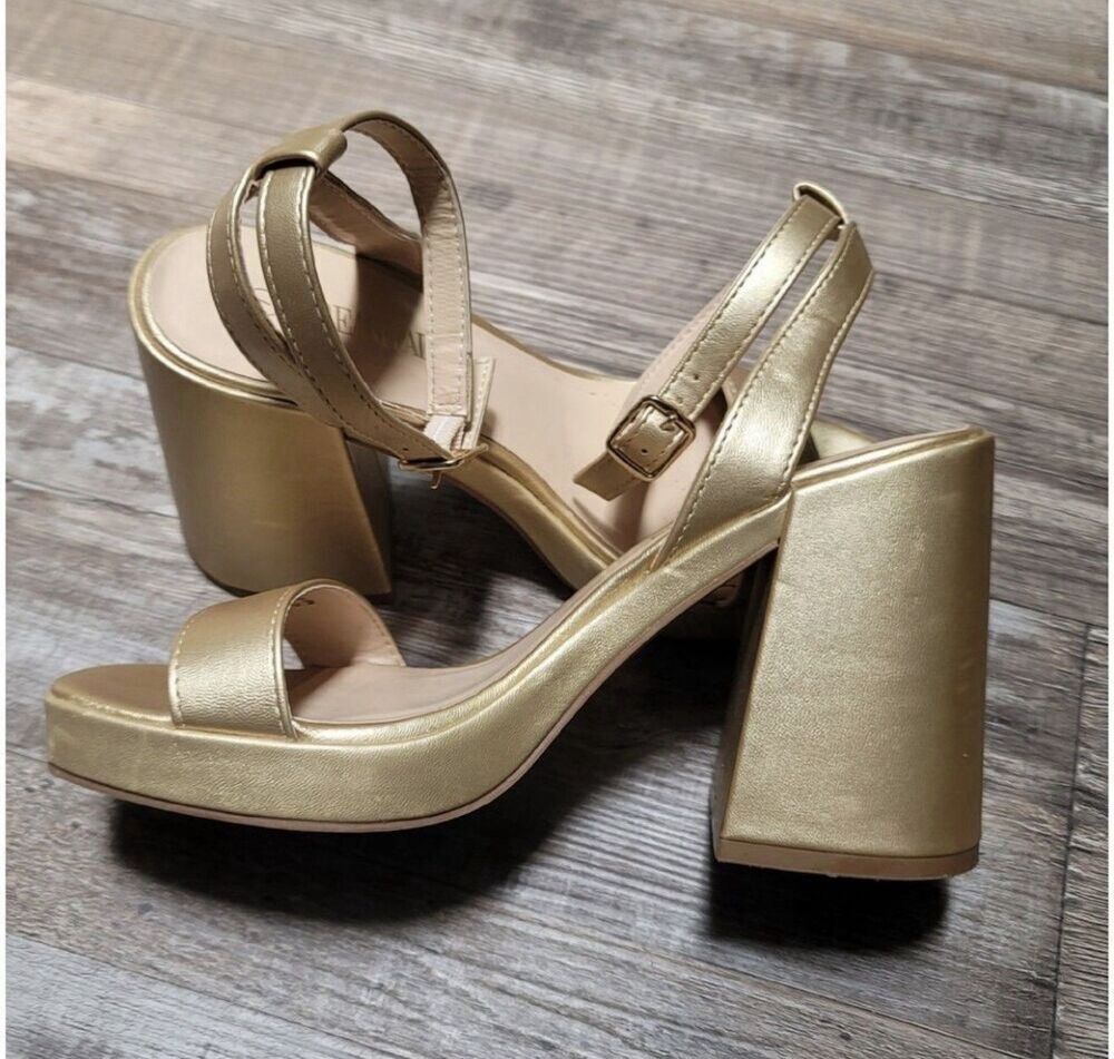Dream Pairs Y2K Inspired Gold Iridescent Strappy Chunky Platform Heel Sandals 7